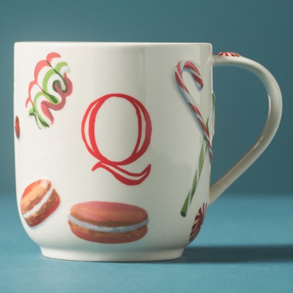 Holifaye stoneware ceramic mug * Christmas monogram Q Letter Q